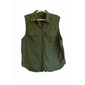 Banana Republic 100% Cotton Utility Vest Sleeveless Top Size XL Olive Green